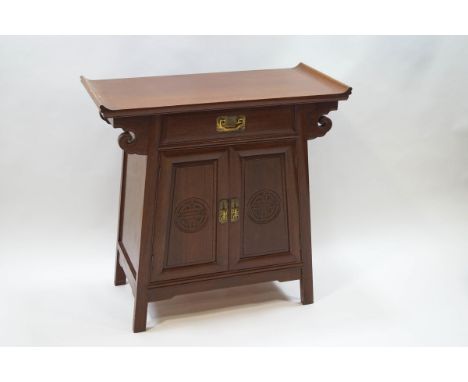 A 20th century Chinese side table with one drawer above two cupboard doors, 82cm high x 86cm wide x 42cm deep