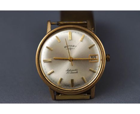 A Gentleman's wristwatch by Rotary. Round silver dial with baton markings and date feature. Automatic 25 jewel movement. Case