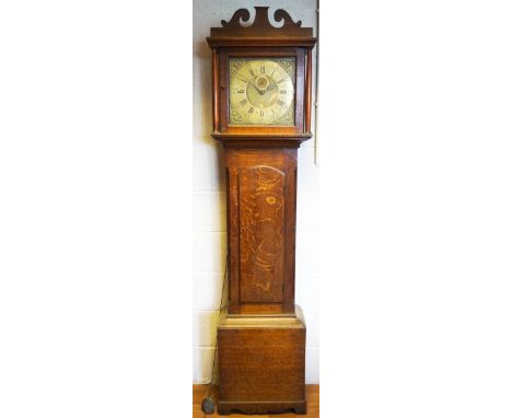 An 18th century oak 30 hour longcase clock, by Richard Hardwick, Ashwick, 12" brass dial with pierced mask and scroll spandre