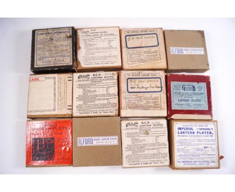 A collection of Victorian glass magic lantern slides of religious subject matter, boxed