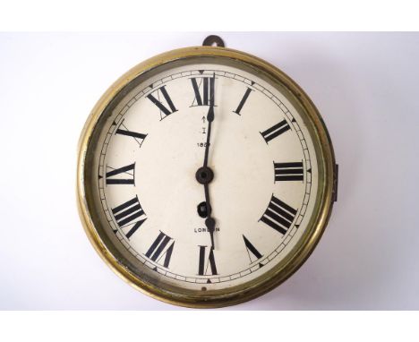 A brass cased ships dial clock, the painted dial dated or numbered 1829, London, 26cm wide, no winding key