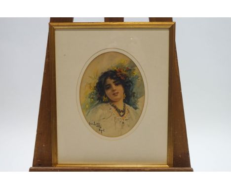 Arnaldo De Lisio (1869-1949), Portrait of a young girl, watercolour, signed and inscribed Napoli lower left, 26cm x 19.5cm, m