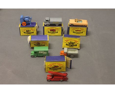 6 boxed Matchbox Moko Lesney 1-75 series model vehicles: cement mixer (3), grey Bantam Karrier refuse lorry (38), Ford Zodiac