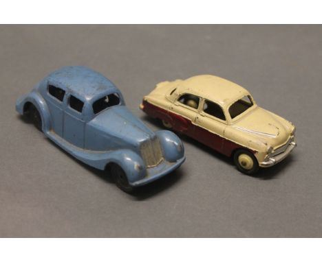 A Pocketoy powder blue saloon car and a Dinky Vauxhall Cresta in maroon/cream (164)