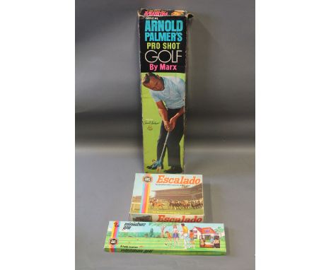 A vintage Chad Valley 'Miniature Golf 9 Hole Course' game, a Chad Valley Escalado horse racing game & a Marx Arnold Palmer's 