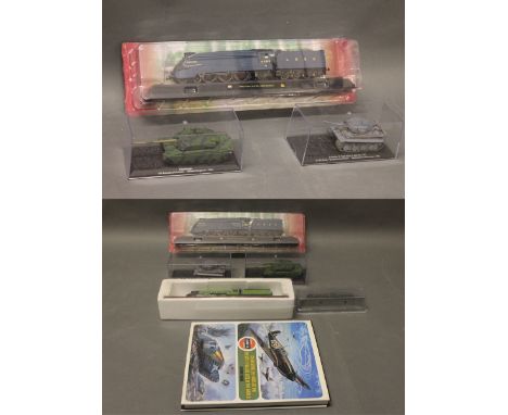A  boxed 1938 (4468) Mallard locomotive & tender, 2 Atlas Editions army tanks, a boxed LNER 'Flying Scotsman' locomotive & te