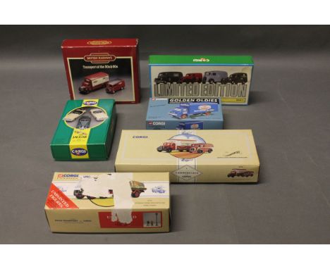 A box of limited edition Corgi die cast model box sets: British Railways Transport of the '50s & '60s  (D46/1), Jaguar 1953 R