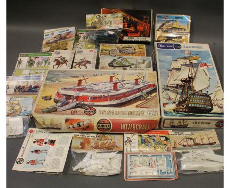 A collection of model Airfix kits including HMS Victory, Dennis Fire Engine, etc
