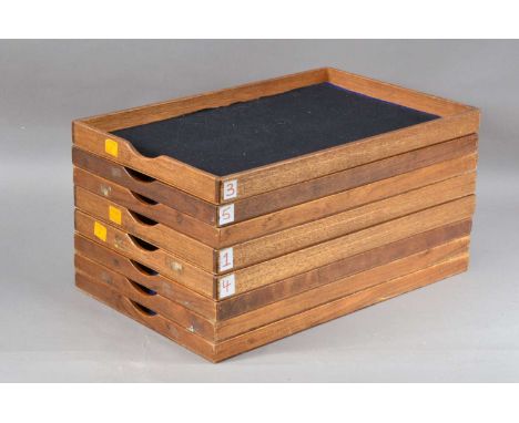 A set of eight light wooden framed safe/jewellery trays, 45.5 cm by 29 cm