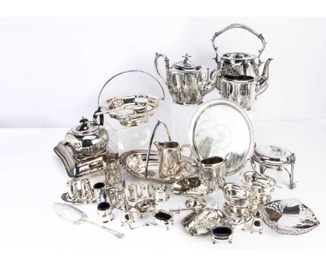 Two boxes of Victorian and later silver plate, including one box with boxed cutlery and other flatware, another box with thre