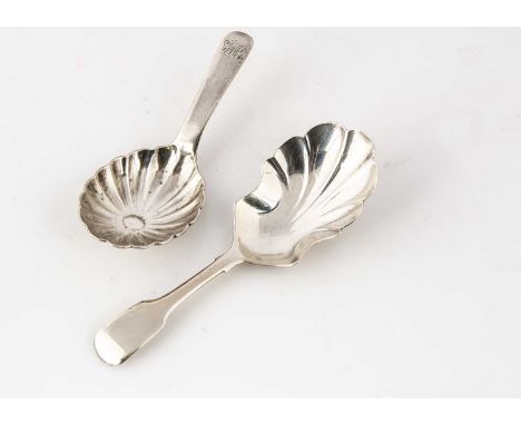 Two early 19th century silver tea caddy spoons, one by William Woodman, 10cm long, the other by GF, both marked Exeter (2)