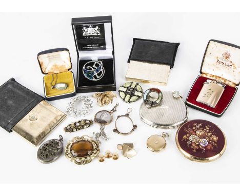 A small collection of 9ct gold and late 19th Century costume jewellery, and later examples including a pair of 9ct gold engin