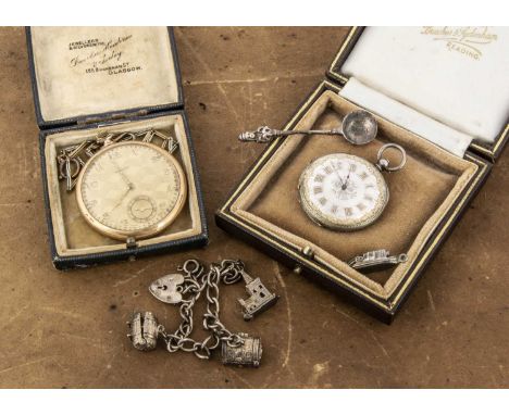 A late 19th century silver open faced pocket watch and other items, with engraved silvered dial and gilt roman numerals and d