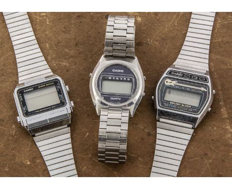 Three c1980s Casio stainless steel digital wristwatches