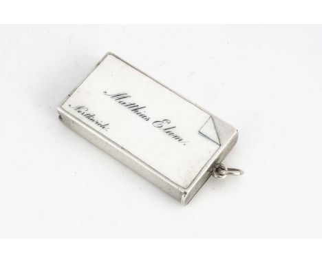 A Victorian silver and later vesta case, 5.7cm high, rectangular with hinged cap and applied loop, Chester 1894, with possibl
