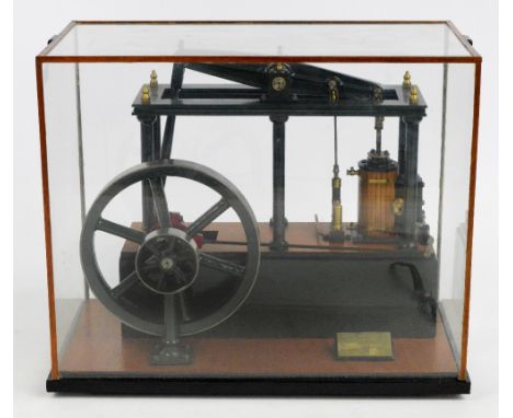 A well detailed model of six column rotating beam engine, c.1850, on rectangular wooden plinth and in glazed case, width 35.5