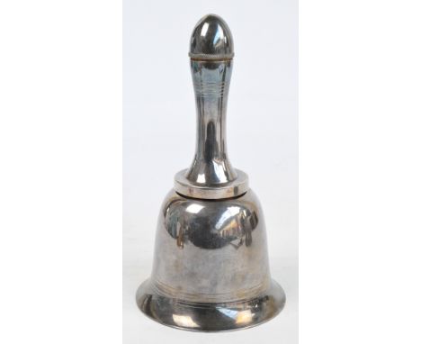 A 1930s novelty cocktail shaker in the form of a bell, retailed by Finnigans Ltd of Manchester, the screw handle and screw co