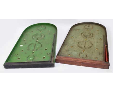 Two vintage green painted bagatelle boards "Silenta" model (wood worm) and "De Luxe".