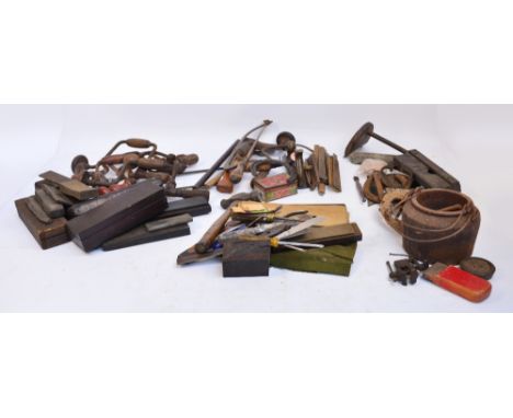 Five boxes of woodworking tools, predominantly drills and sharpeners, etc.