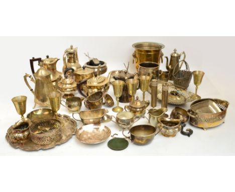 A large quantity of electroplated items including tea service, goblet, wine basket, salver, golfing trophies etc.