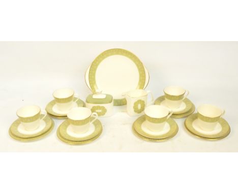 A Royal Doulton "Sonnet" H5012 tea service comprising bread and butter plate, six saucers, six cups, lidded rounded rectangul