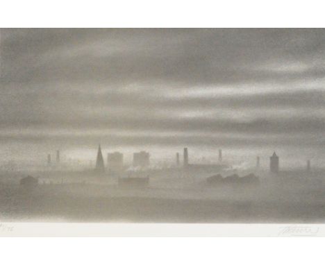 After TREVOR GRIMSHAW (1947-2001); signed limited edition print, industrial landscape, 41/75, 21.5 x 27.5cm, mounted and unfr
