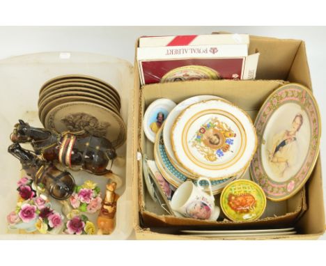 A mixed lot of ceramics including seven limited edition Poole pottery plates, Royal commemoratives,ornaments etc (2 boxes).