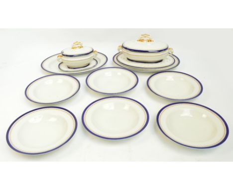 A quantity of Royal Worcester blue and gilt heightened cream glazed dinnerware manufactured for HG Stephenson Ltd of Manchest