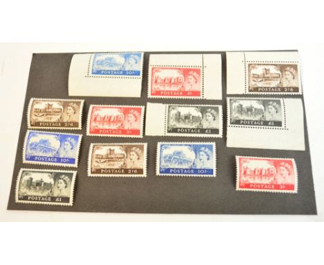 GREAT BRITAIN; 1955 waterslow, 1958 first De la Rue and 1959 second De la Rue "Castle" sets, unmounted mint (12 stamps).