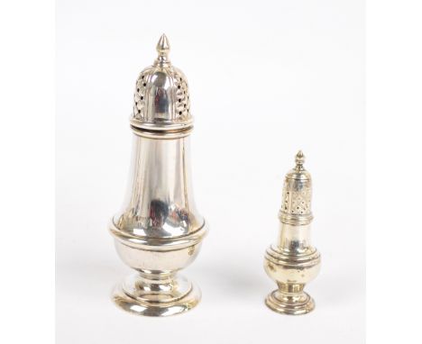 A modern hallmarked silver sugar caster of baluster design with pointed finial, Bishtons, Birmingham 1971, and a Victorian ha