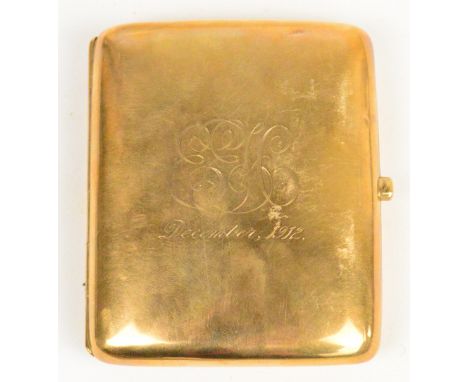 An early 20th century 9ct gold curved cigarette case with engraved initials "E.E.H." and inscribed "December 1912", hallmarke