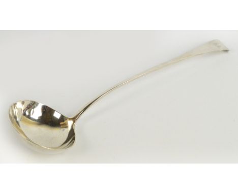 A George III hallmarked silver Old English pattern ladle with oval bowl, initialled MEM to the finial, Thomas Wallis, London 