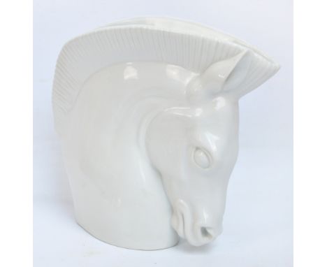 A large contemporary Royal Worcester white glazed vase modelled as a horses head, printed marks to base, height 28cm. CONDITI