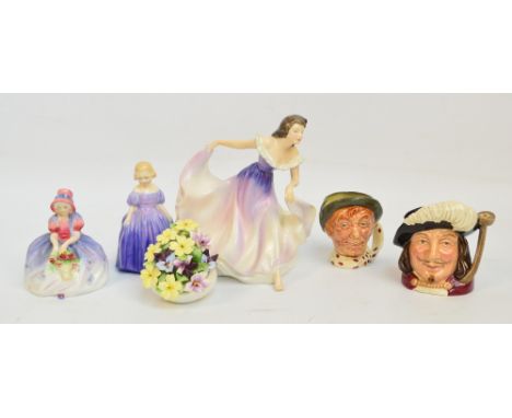 A Royal Doulton figure; HN2230 "A Gypsy Dance", two small Royal Doulton figures; HN1370 "Marie" and HN1467 "Monica", two Roya