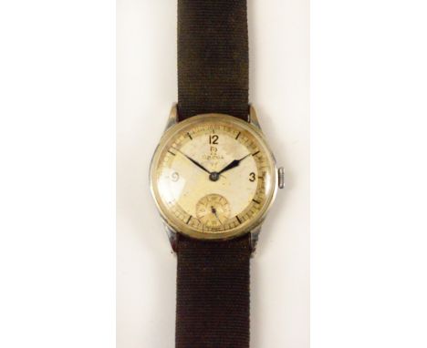 OMEGA; a 1940s gentleman's manual wind wristwatch, the circular dial set with baton and Arabic numerals and subsidiary dial, 