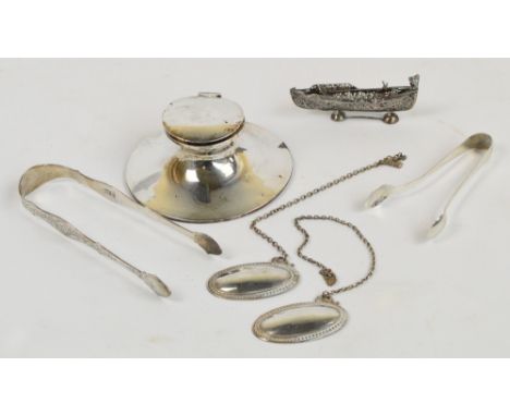 A small group of hallmarked silver items comprising pair of George III hallmarked silver sugar tongs with bright cut decorati