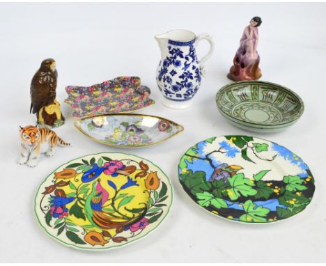 A group of decorative ceramics including a Royal Winton Grimwades "Hazel" chintz shaped bowl, a Maling bowl, a Wilkinson figu