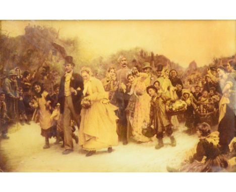 After SAMUEL LUKE FILDES (1843-1927); a crystoleum print "The Village Wedding", reproduced in sepia colouring, 22 x 36.5cm, f
