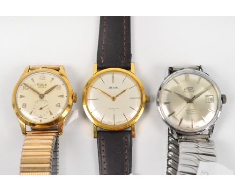 Three vintage stainless steel backed manual wind wristwatches, Hefik, Rone and Uno.