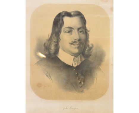 After 19TH CENTURY ENGLISH SCHOOL; a black and white print "John Bunyan", within a moulded rosewood frame and glazed, the fra