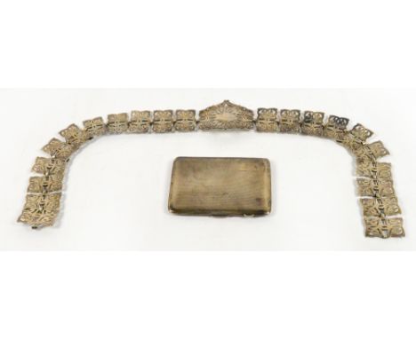 A George VI hallmarked silver cigarette case with engine turned decoration and monogrammed cartouche, S.M. Levi, Birmingham 1