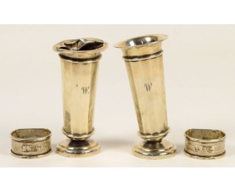 A pair of Edward VII hallmarked silver faceted vases raised on spreading circular feet, William Comyns & Sons Ltd, London 190