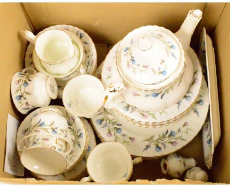 A Royal Albert Brigadoon six setting tea/dinner service, including dinner plates, bowls, cups, saucers, teapot, etc (41 piece