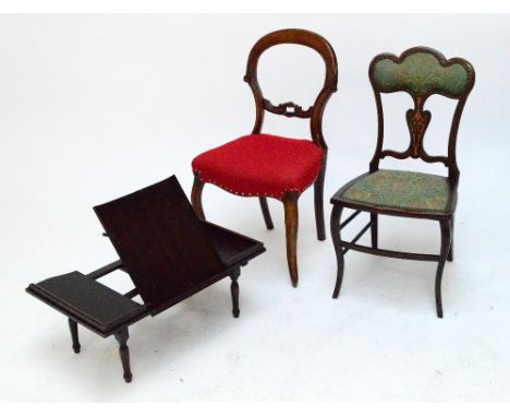 A Victorian walnut bar back dining chair, an Edwardian inlaid bedroom chair and a folding bed table (3).