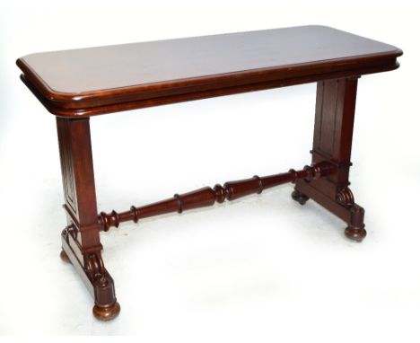 A Victorian mahogany metamorphic buffet with rounded rectangular top enclosing two further sections raised on square section 