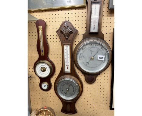 SMITHS ANEROID BAROMETER ANOTHER CARVED CASED BAROMETER AND A MODERN BAROMETER 
