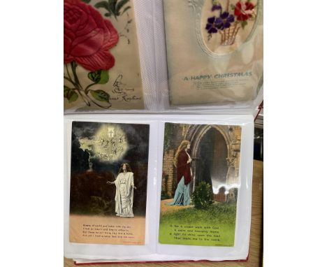 ALBUM OF SILK AND OTHER WWI RELATED POST CARDS 