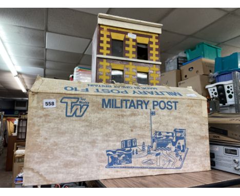 TOY WORKS MILITARY POST SET AND A DOLLS HOUSE AS FOUND