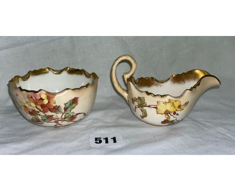 DOULTON BURSLEM PEACH BLUSH GILDED AUTUMN LEAVES SUCRIER AND JUG