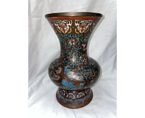 CHINESE CLOISSONNE ENAMEL VASE DECORATED WITH FIVE CLAW DRAGON AND INSECTS 26.5CM H